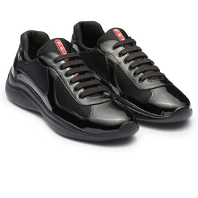 Prada Americas Cup Patent Leather And Technical Fabric Black Sneakers