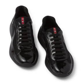 Prada Americas Cup Patent Leather And Technical Fabric Black Sneakers