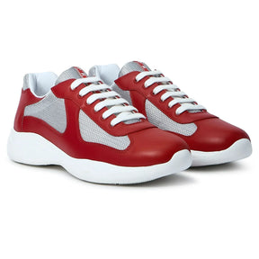 Prada Americas Cup Soft Rubber And Bike Fabric Red Silver Sneaker